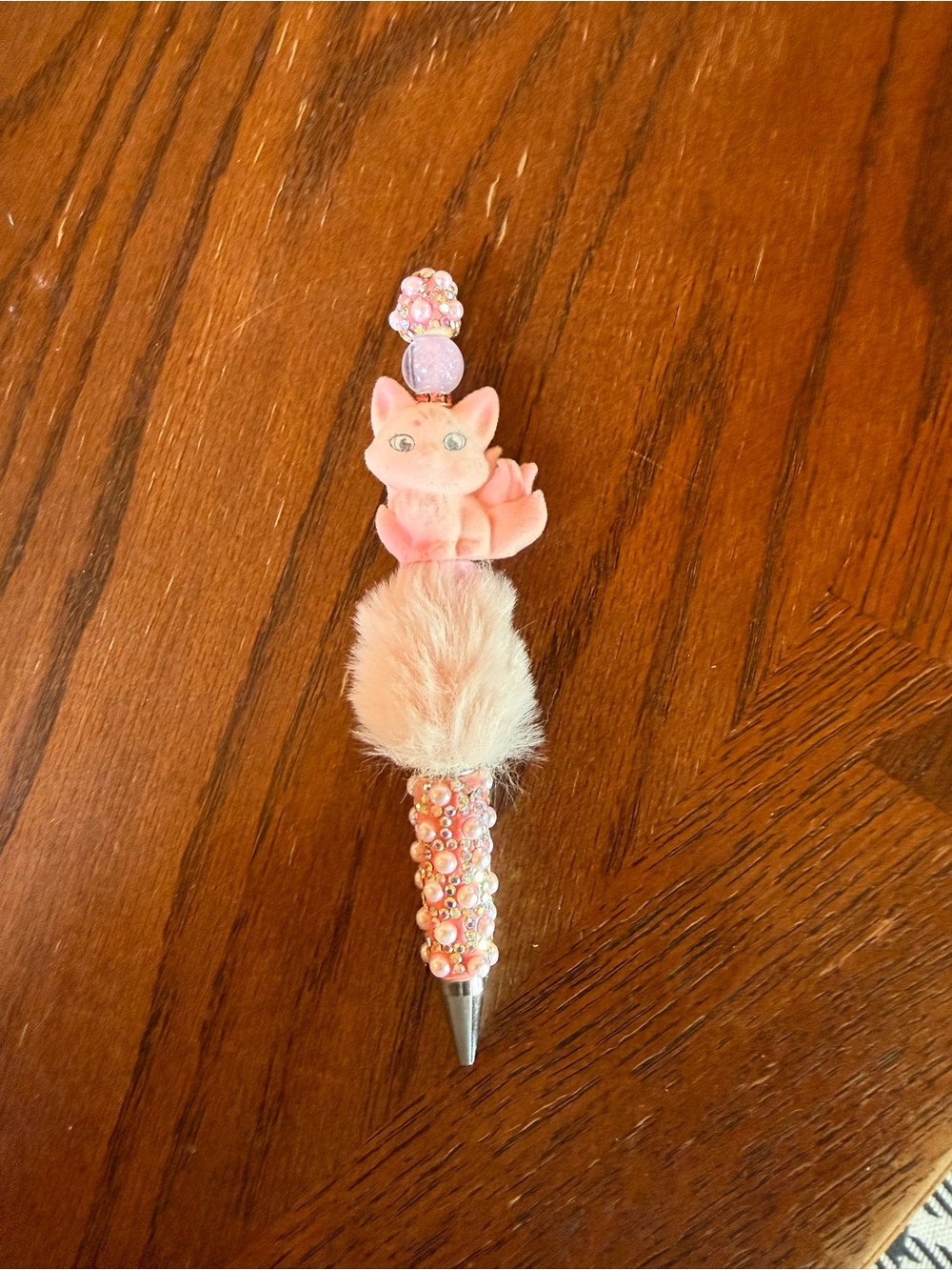 Pink Fuzzy Fox Pearl Pen